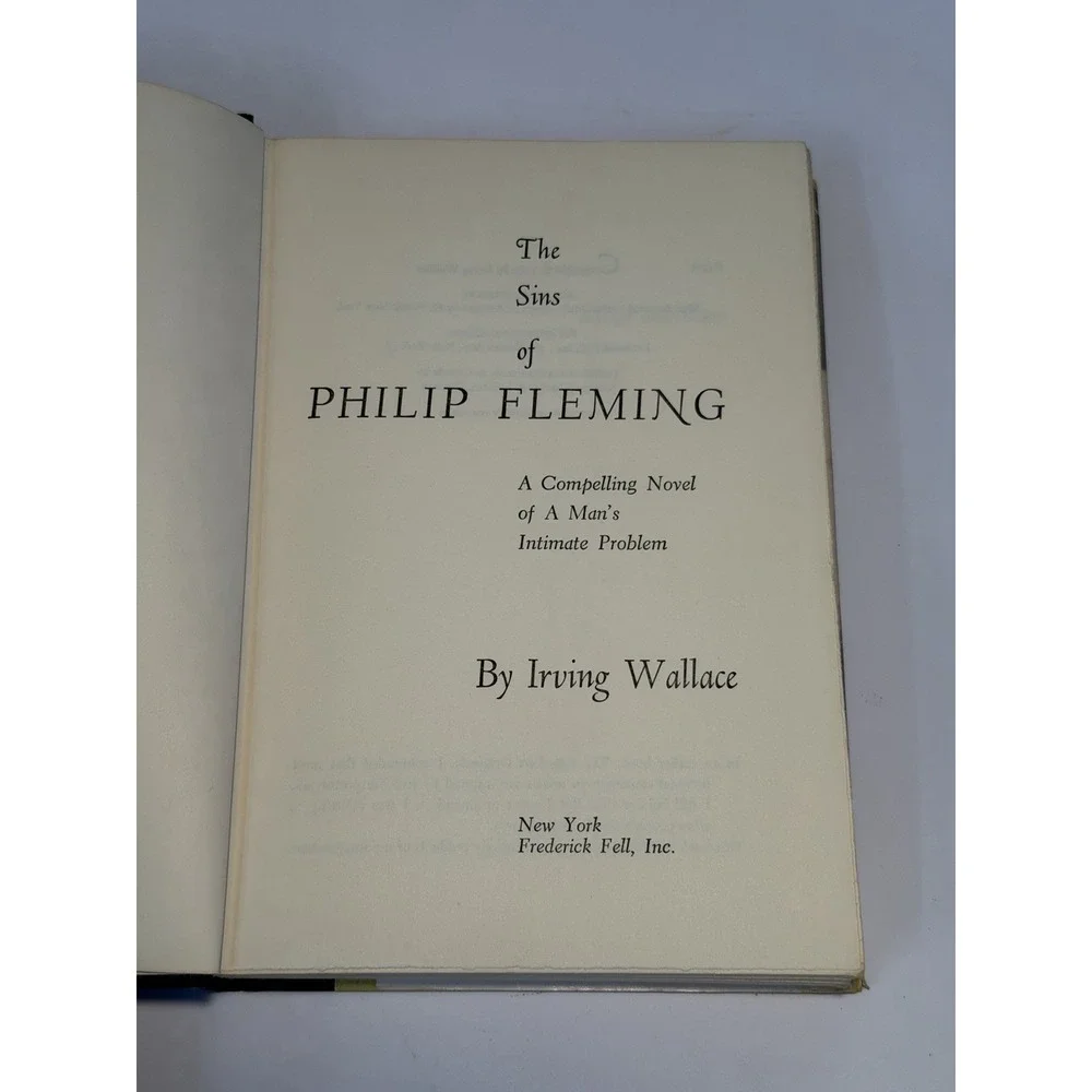Irving Wallace Sins of Philip Fleming 1959 First Edition First Printing Novel DJ